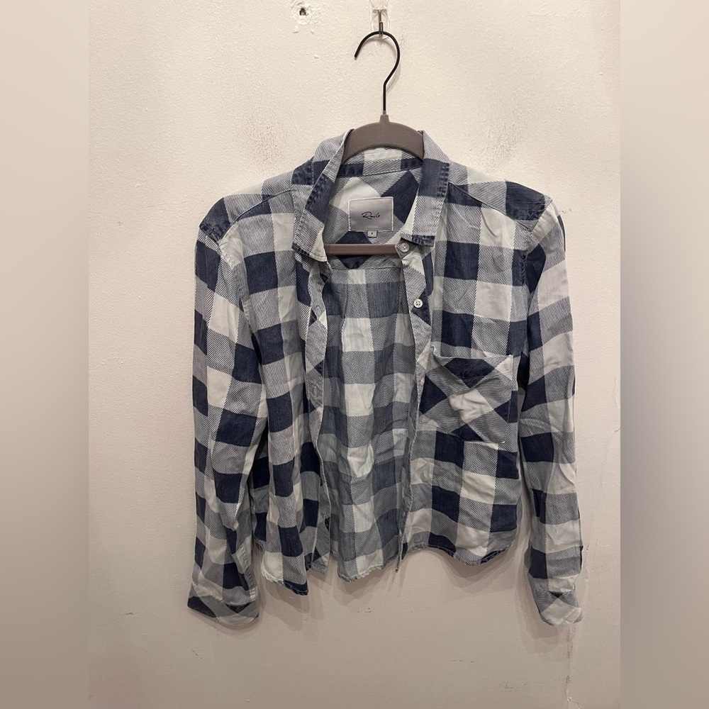 Rails Dana Button Down Shirt Midnight Buffalo Cropped Long Sleeve Small
